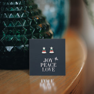 Sterling Silver Studs - Joy Peace Love - Christmas Tree (8603-R)