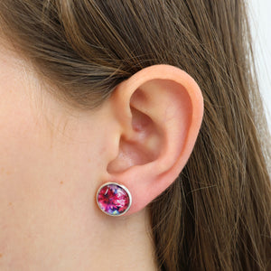 PINK COLLECTION - Love Courage Strength - Bright Silver 12mm Circle Studs - Evie (11245)