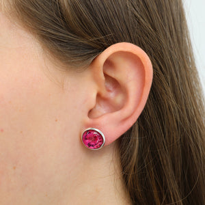 PINK COLLECTION - Love Courage Strength - Bright Silver 12mm Circle Studs - Ruby Bloom (11061)