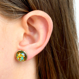 SPARKLEFEST - Wishing You Joy - Bright Gold 12mm Circle Studs - Big Glitter Teal, Rust & Gold Party (11215)