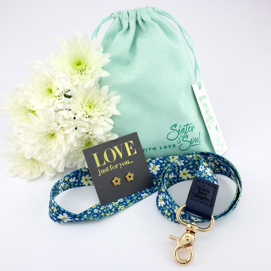 BLUE FLORAL LANYARD Love Just For You Mint Gift Bundle (S16)