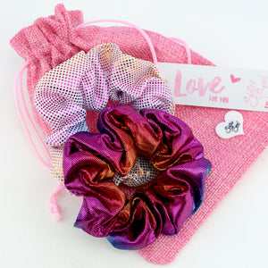 Pink Sparkle Scrunchie Easter Gift Bundle with Glitter Bunny Earrings (L13)