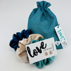 Teal Velvet Scrunchie Gift Bundle with Bunny Earrings (L11)