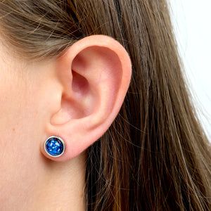 She Leaves A Little Sparkle - Silver Stainless Steel 8mm Circle Studs - Cobalt Blue Glitter (11562)