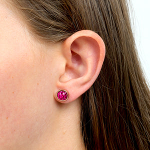 Fierce Fearless Fabulous - Rose Gold Stainless Steel 8mm Circle Studs - Hot Pink Glitter (11545)