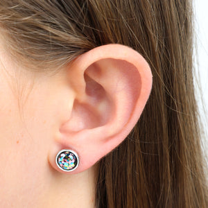 She Leaves A Little Sparkle - Silver Stainless Steel 8mm Circle Studs - Glitter Pastels (11833)