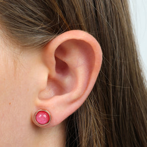 She Believed She Could So She Did - Rose Gold Stainless Steel 8mm Circle Studs - Raspberry Shimmer (11344)