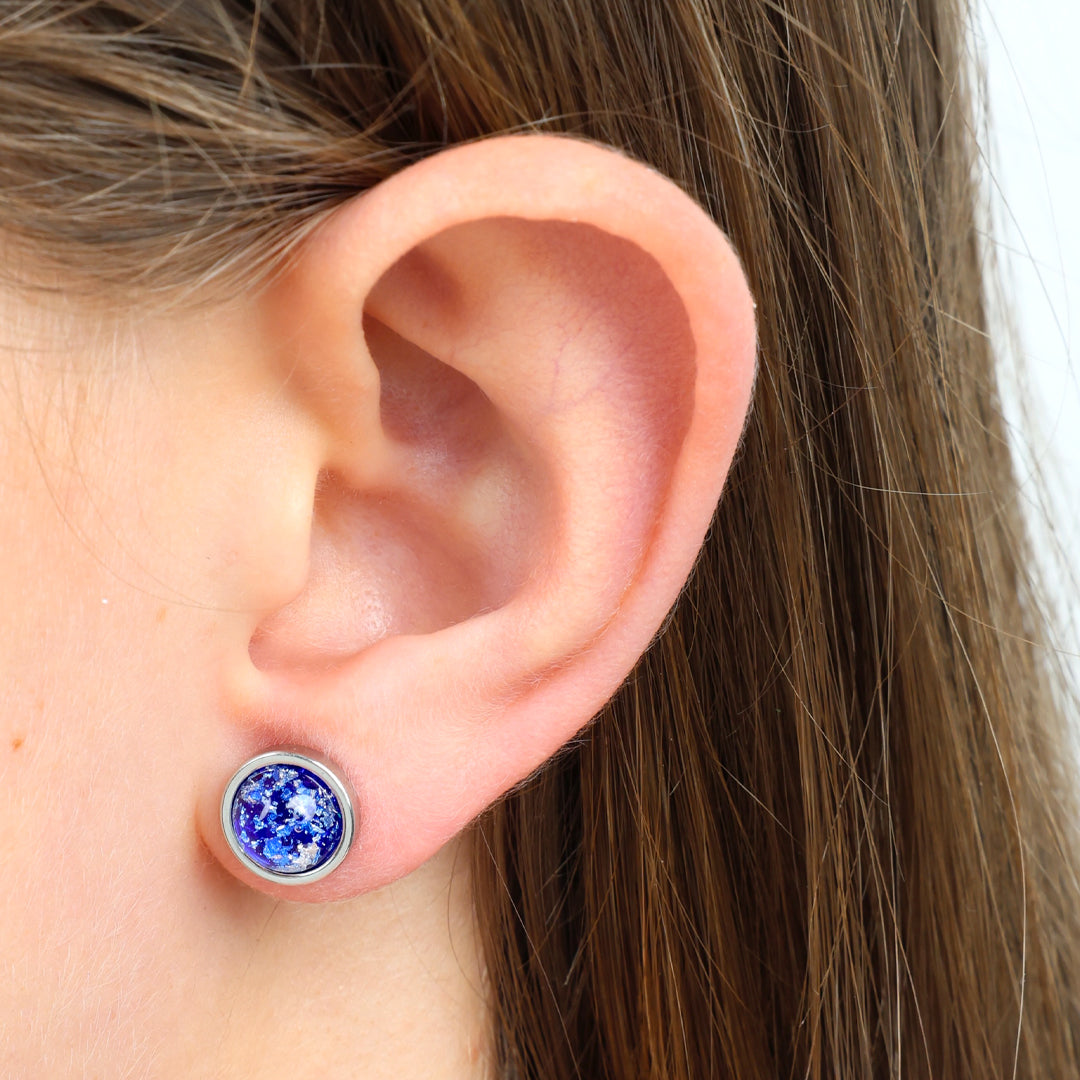 You Are Lovely - Silver Stainless Steel 8mm Circle Studs - Cobalt Blue (11852)