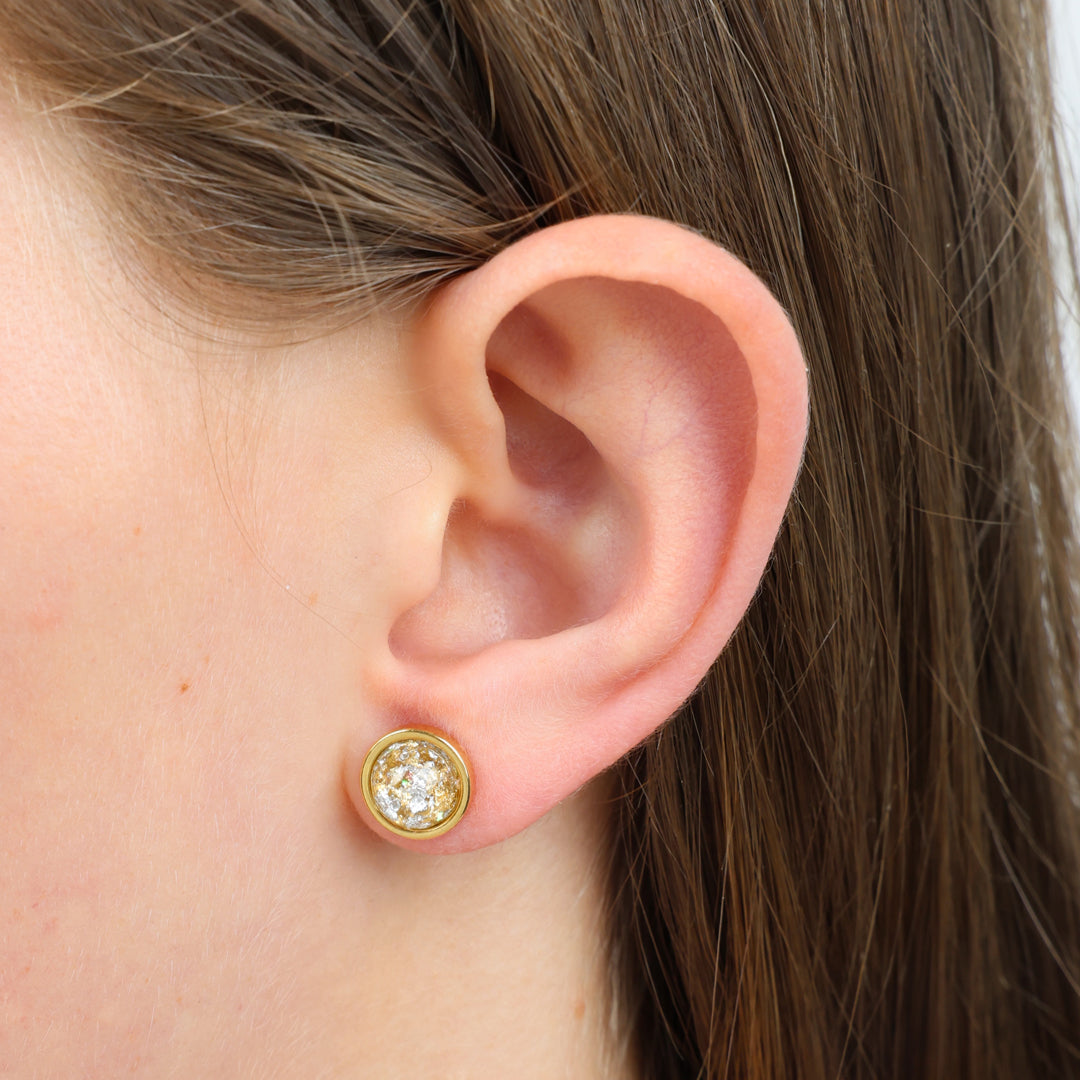 She Leaves A Little Sparkle - Gold Stainless Steel 8mm Circle Studs - Angel Dust Resin (11932)