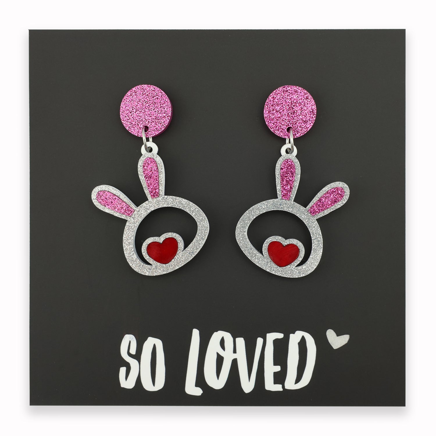 Acrylic Statement Dangles - So Loved - Big Bunny Faces (11611)