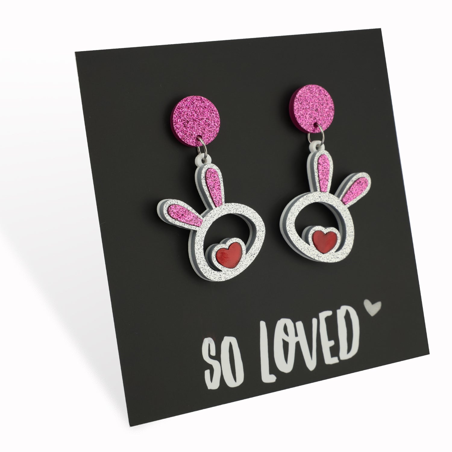 Acrylic Statement Dangles - So Loved - Big Bunny Faces (11611)