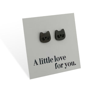 Stainless Steel Earring Studs - A Little Love For You - CUTE CAT FACE