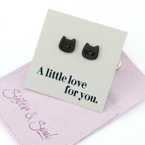 Stainless Steel Earring Studs - A Little Love For You - CUTE CAT FACE