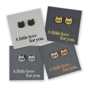 Stainless Steel Earring Studs - A Little Love For You - CUTE CAT FACE