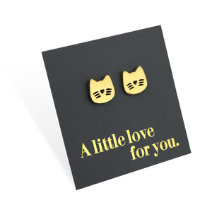 Stainless Steel Earring Studs - A Little Love For You - CUTE CAT FACE