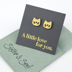 Stainless Steel Earring Studs - A Little Love For You - CUTE CAT FACE