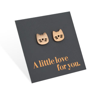 Stainless Steel Earring Studs - A Little Love For You - CUTE CAT FACE