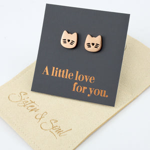 Stainless Steel Earring Studs - A Little Love For You - CUTE CAT FACE