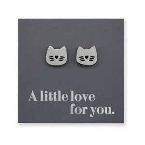 Stainless Steel Earring Studs - A Little Love For You - CUTE CAT FACE