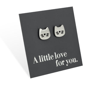 Stainless Steel Earring Studs - A Little Love For You - CUTE CAT FACE