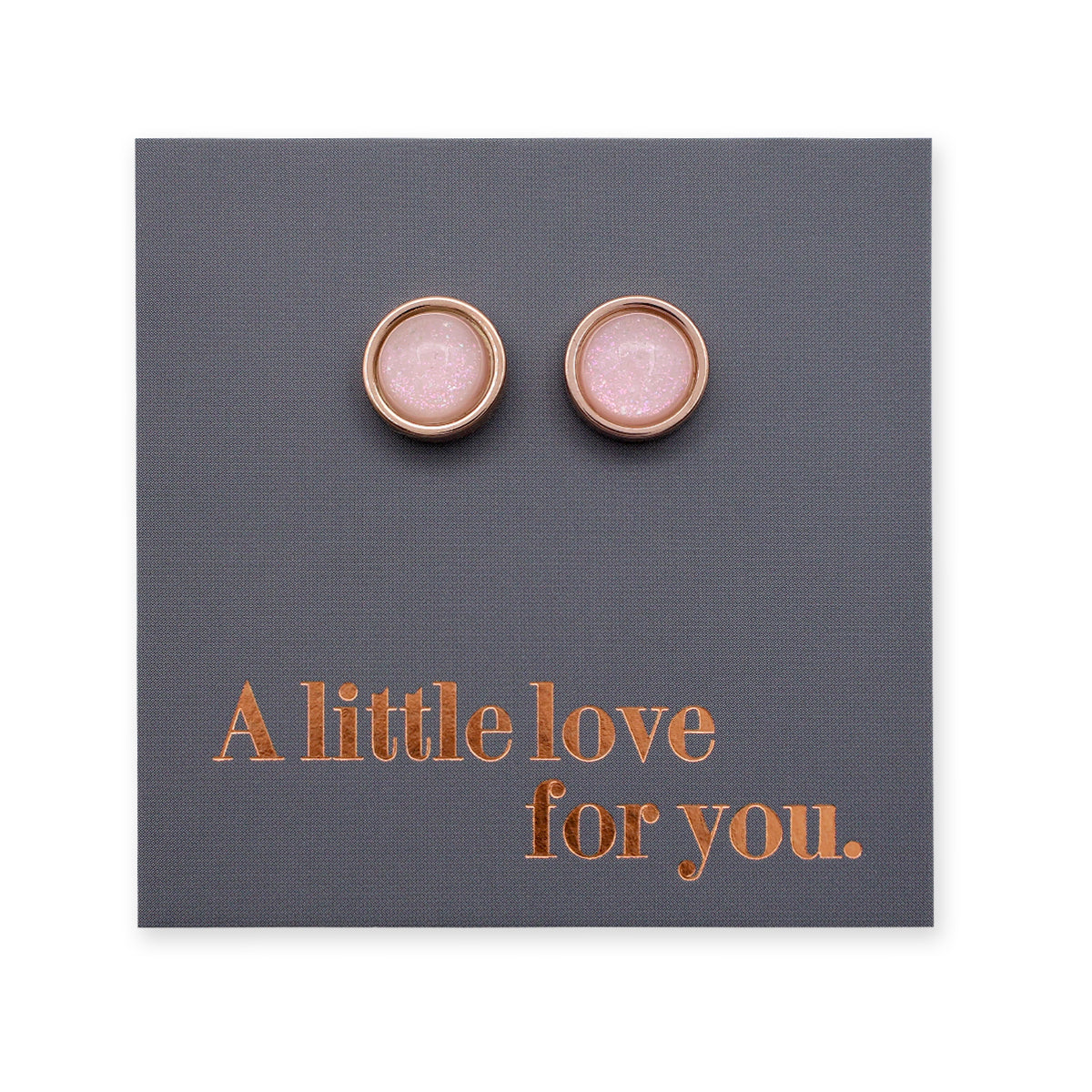 A Little Love For You - Rose Gold Stainless Steel 8mm Circle Studs - Pale Pink Shimmer (11341)