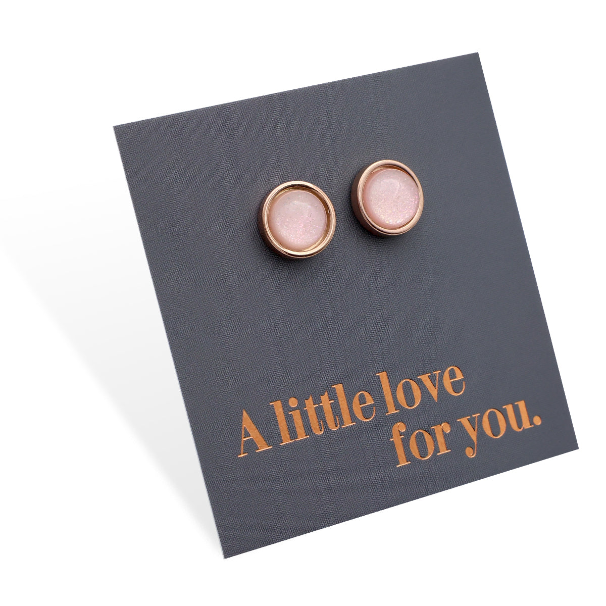 A Little Love For You - Rose Gold Stainless Steel 8mm Circle Studs - Pale Pink Shimmer (11341)