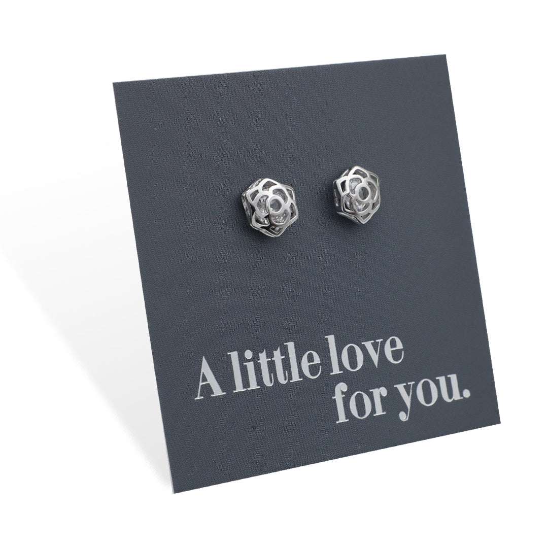 Rose Flower - Sterling Silver Stud with CZ - A Little Love For You (9412-R)