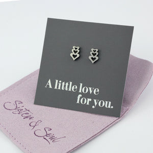 Stainless Steel Earring Studs - A Little Love For You - TRIPLE HEART