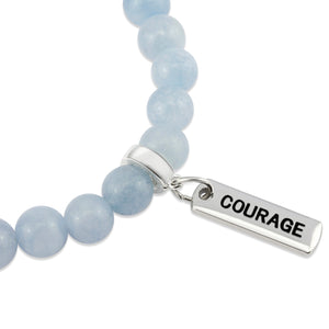 Stone Bracelet - Aquamarine Stone 8mm Beads - with Silver Word charm