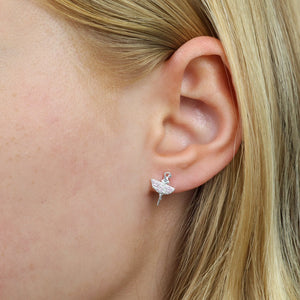 Poised Dancer - Sterling Silver Stud + Soft Pink CZ - Dance Your Heart Out (8812)