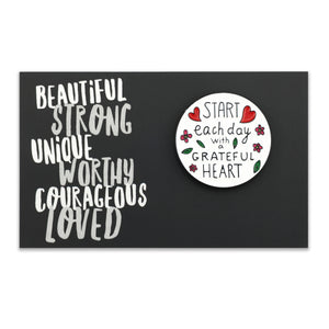 Lovely Pins! Beautiful Strong Unique - 'Grateful Heart' Enamel Badge Pin - (10142)