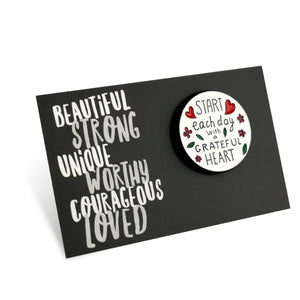 Lovely Pins! Beautiful Strong Unique - 'Grateful Heart' Enamel Badge Pin - (10142)