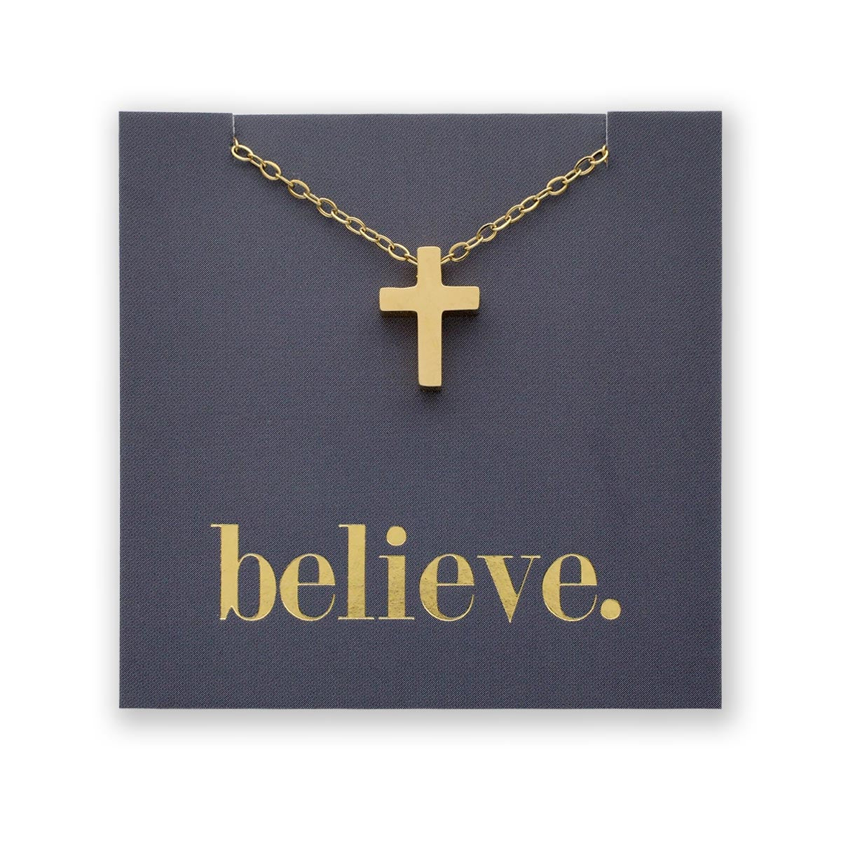 BELIEVE - Cross - Stainless Steel Gold Necklace (11312)