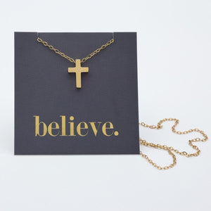 BELIEVE - Cross - Stainless Steel Gold Necklace (11312)