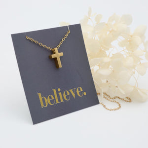 BELIEVE - Cross - Stainless Steel Gold Necklace (11312)