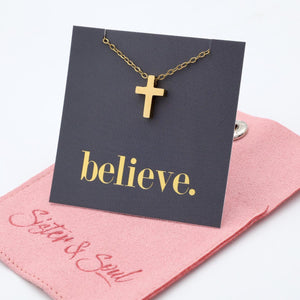 BELIEVE - Cross - Stainless Steel Gold Necklace (11312)