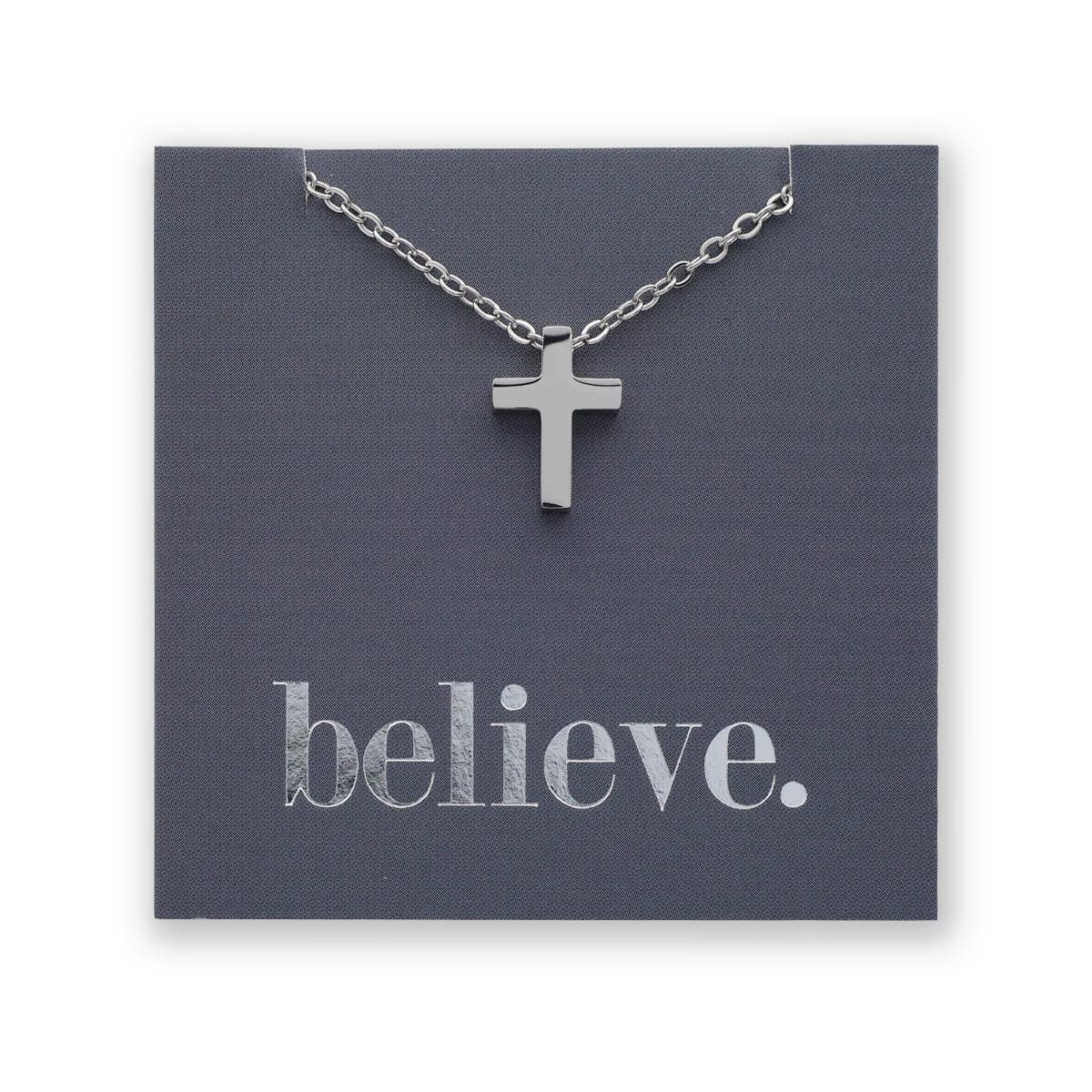 BELIEVE - Cross - Stainless Steel Silver Necklace (12034)