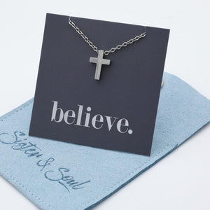 BELIEVE - Cross - Stainless Steel Silver Necklace (12034)