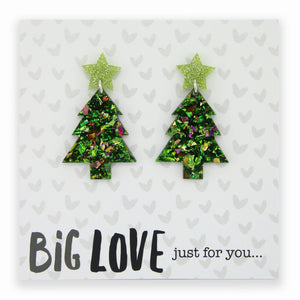 Acrylic & Resin Dangles - 'Big Love Just For You' - Fraser Fir Sparkle Christmas Tree (11231)