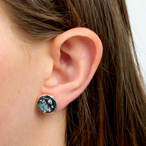 SPARKLEFEST - Beautiful Strong Unique - Black & Silver Leaf Resin Bright Silver Stud (11823)