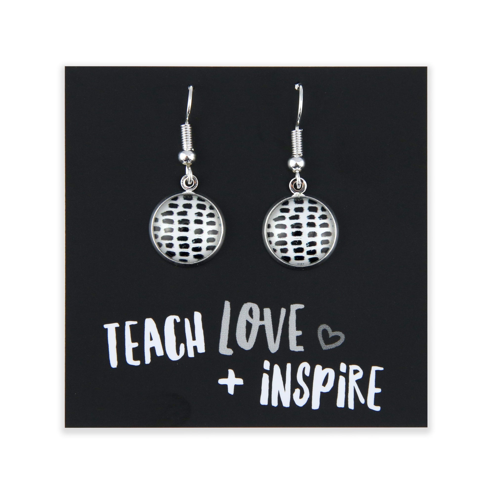 Black & White Collection - Teach Love + Inspire - Bright Silver Dangle Earrings - Black Strokes (10964)