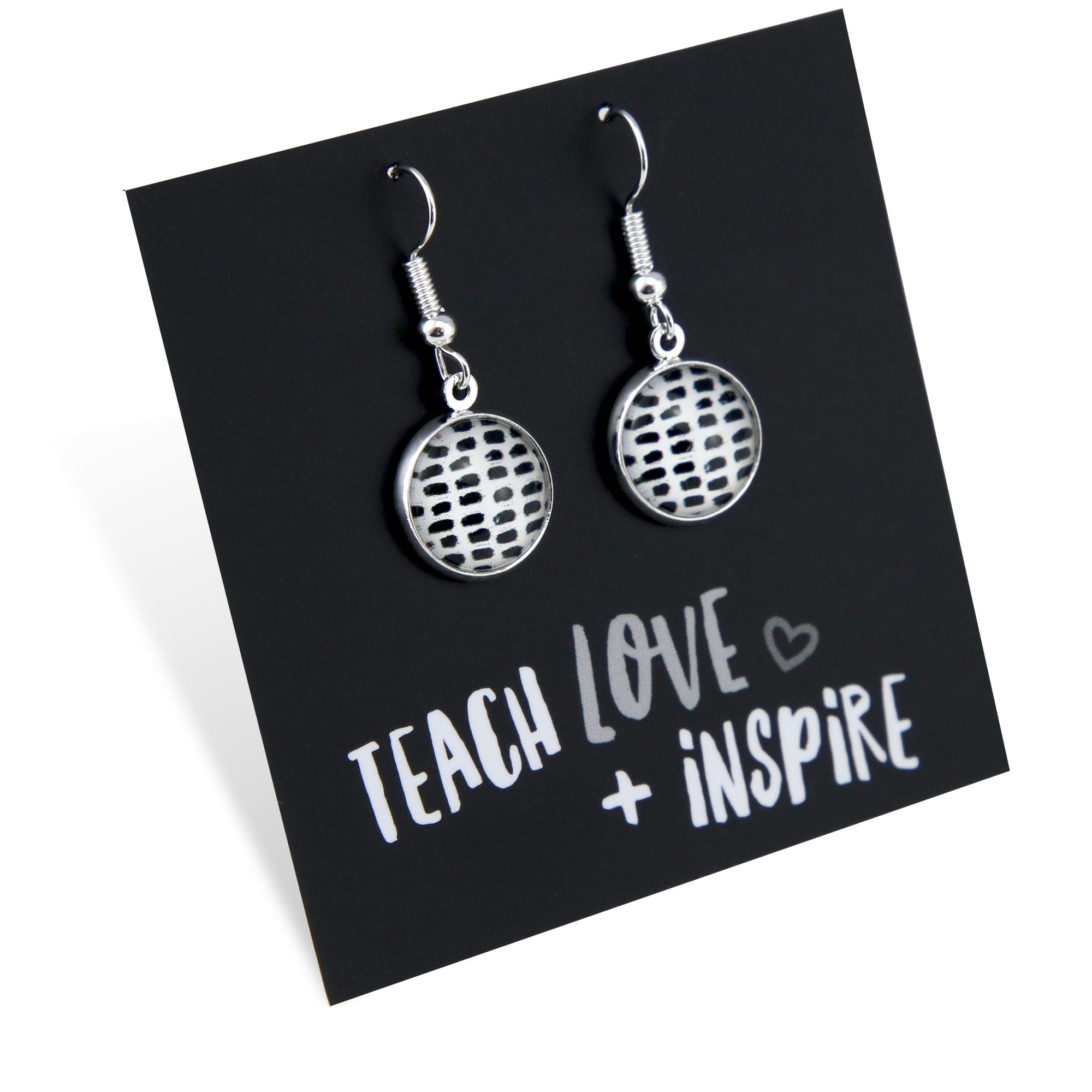 Black & White Collection - Teach Love + Inspire - Bright Silver Dangle Earrings - Black Strokes (10964)