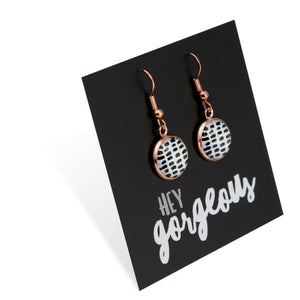 Black & White Collection - Hey Gorgeous - Rose Gold Dangle Earrings - Black Strokes (10931)