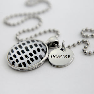 Black & White Collection - Vintage Silver 'INSPIRE' Necklace - Black Strokes (10325)