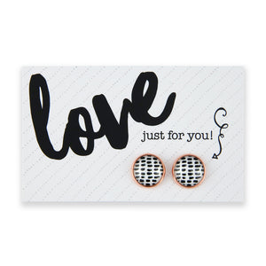 Black & White Collection - Love Just For You - Rose Gold 12mm Circle Studs - Black Strokes (10941)