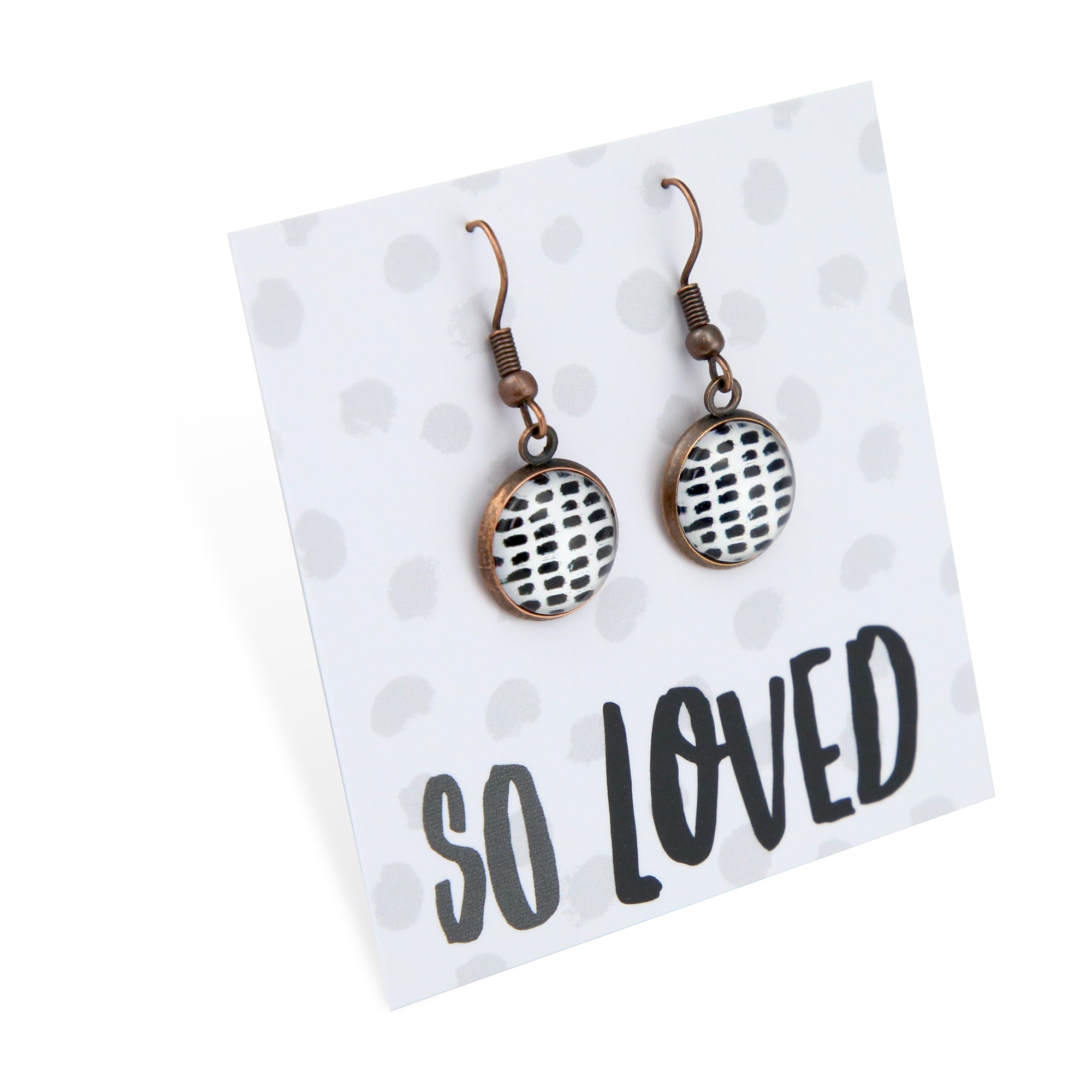 Black & White Collection - So Loved - Vintage Copper Dangle Earrings - Black Strokes (10955)