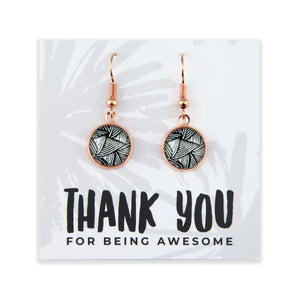 Black & White Collection - Thank You For Being Awesome - Rose Gold Dangle Earrings - Scratch (11524)