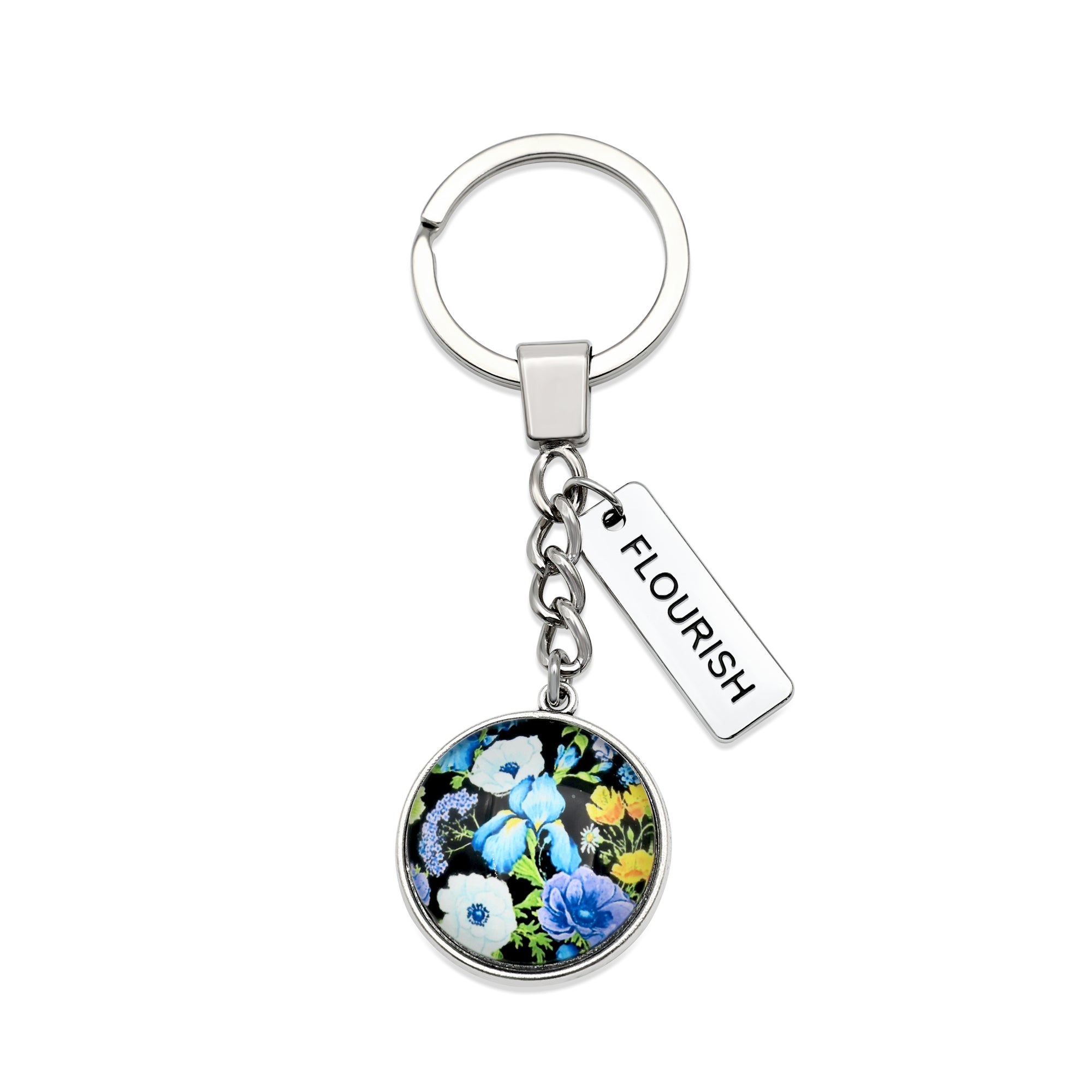 FLORAL WONDERS - Vintage Silver 'FLOURISH' Keyring - BLOSSY (12135)