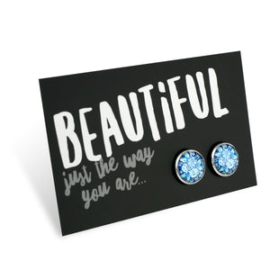 FLORAL WONDERS  - Beautiful Just The Way You Are - Bright Silver 12mm Circle Studs - BLUE BUDS (10234)