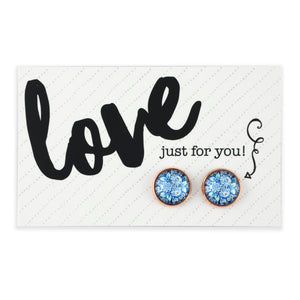 FLORAL WONDERS - Love Just For You - Rose Gold 12mm Circle Studs - BLUE BUDS (10335)